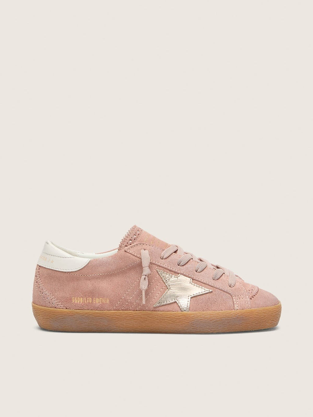 Golden Goose Super-Star Ltd Donna in Suede Rosa con Stella in Pelle Laminata Platino