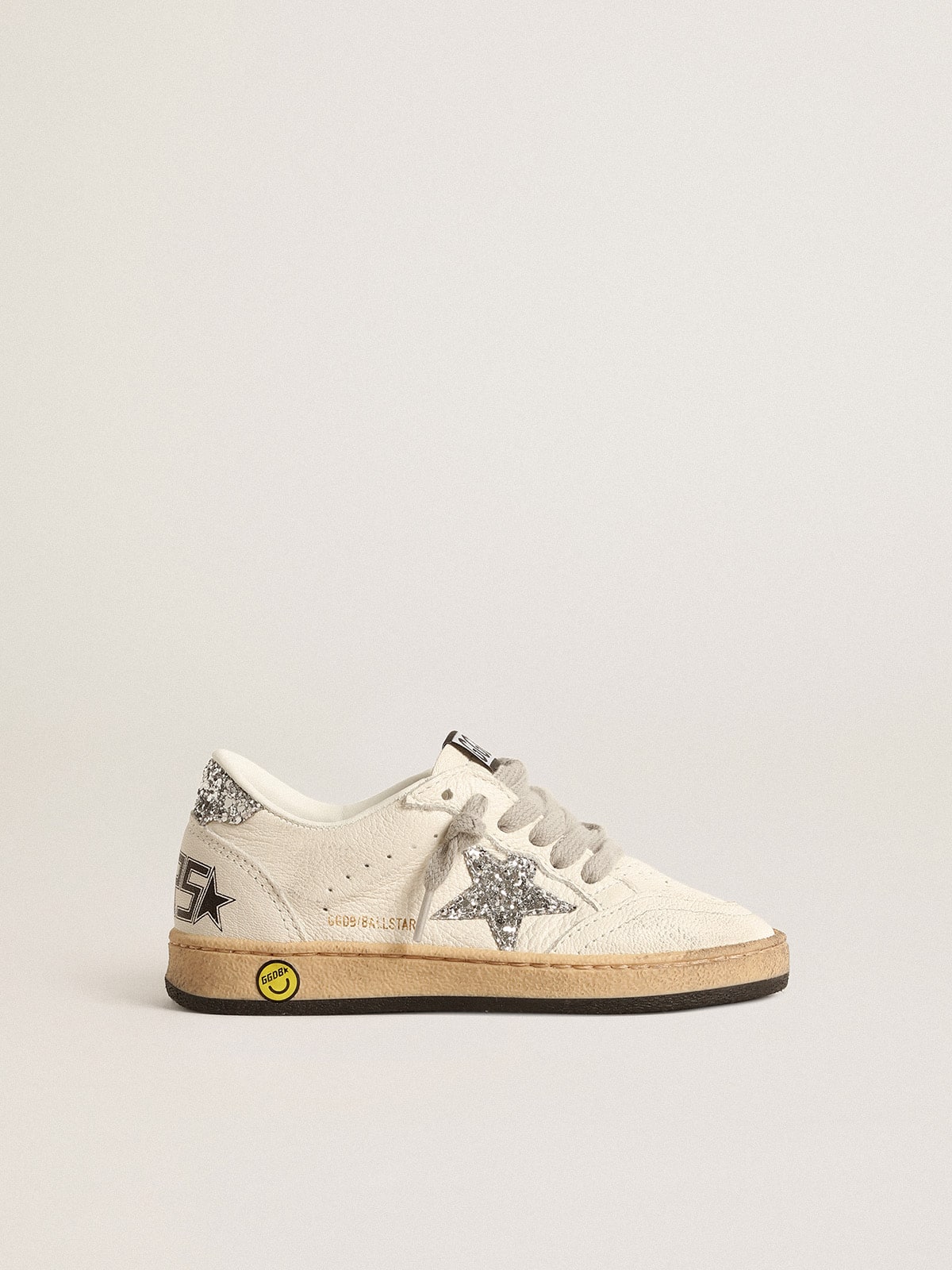 NUOVO ARRIVO - Golden Goose Ball Star Young in nappa con stella e talloncino in glitter argento