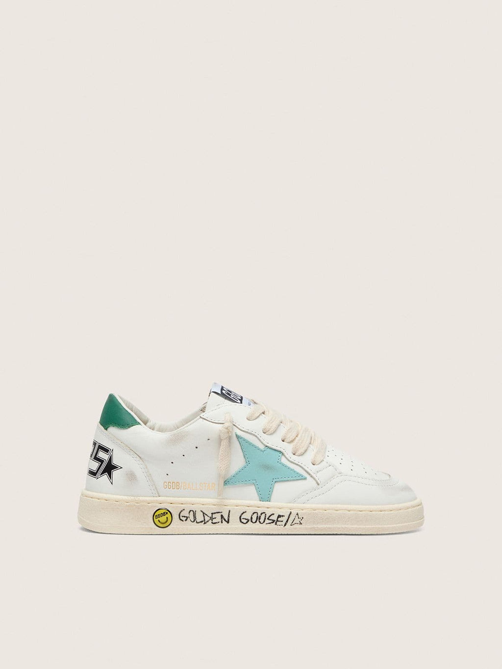 NUOVO ARRIVO - Golden Goose Ball Star Young in pelle bianca con stella in pelle verde acqua