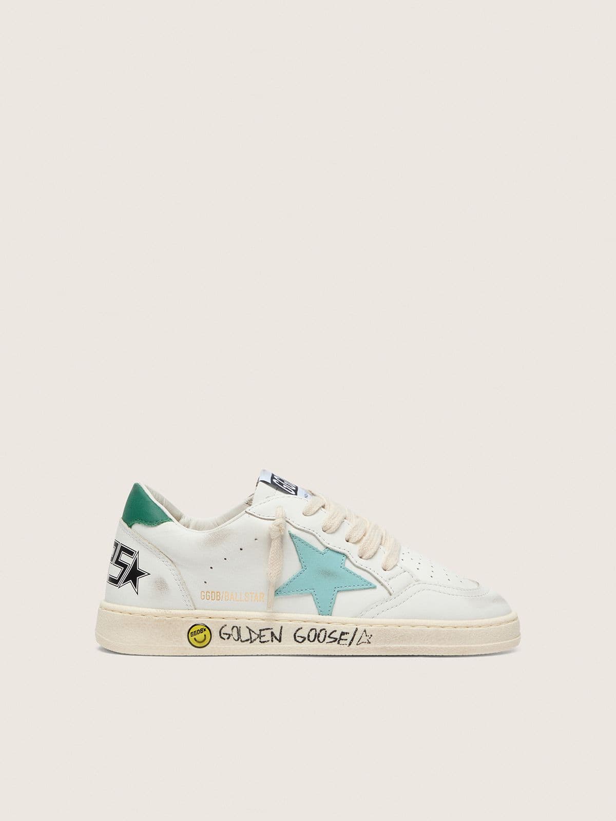 NUOVO ARRIVO - Golden Goose Ball Star Young in pelle bianca con stella in pelle verde acqua