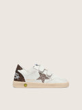 NUOVO ARRIVO - Golden Goose Ball Star Young in pelle bianca con stella glitter tortora e inserti in glitter marrone