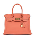 Pre-owned Hermes Birkin 30 Crevette Clemence Gold Hardware – Accessorio premium elegante