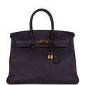 Pre-owned Hermes Birkin 35 Raisin Clemence Gold Hardware – Accessorio premium elegante