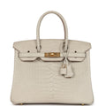 Pre-owned Hermes Birkin 30 Beton Matte Porosus Crocodile Gold Hardware – Accessorio premium elegante