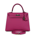 Pre-owned Hermes Kelly Sellier 25 Rose Pourpre Epsom Palladium Hardware – Accessorio premium elegante