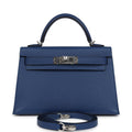 Hermes Kelly Sellier 20 Bleu Tie Madame Palladium Hardware – Accessorio premium elegante
