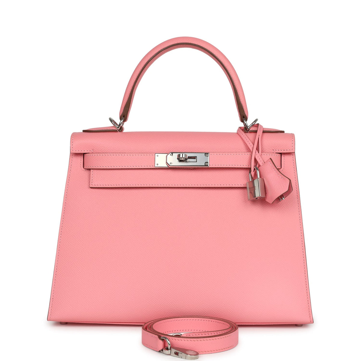 Pre-owned Hermes Kelly Sellier 28 Rose Confetti Epsom Palladium Hardware – Accessorio premium elegante