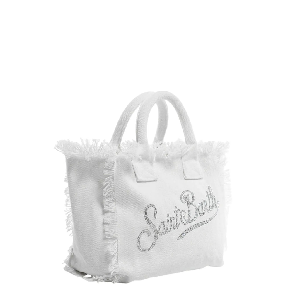 Borsa Colette in canvas di cotone bianca con logo strass