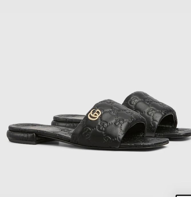 Sandalo slider donna in pelle con Doppia G