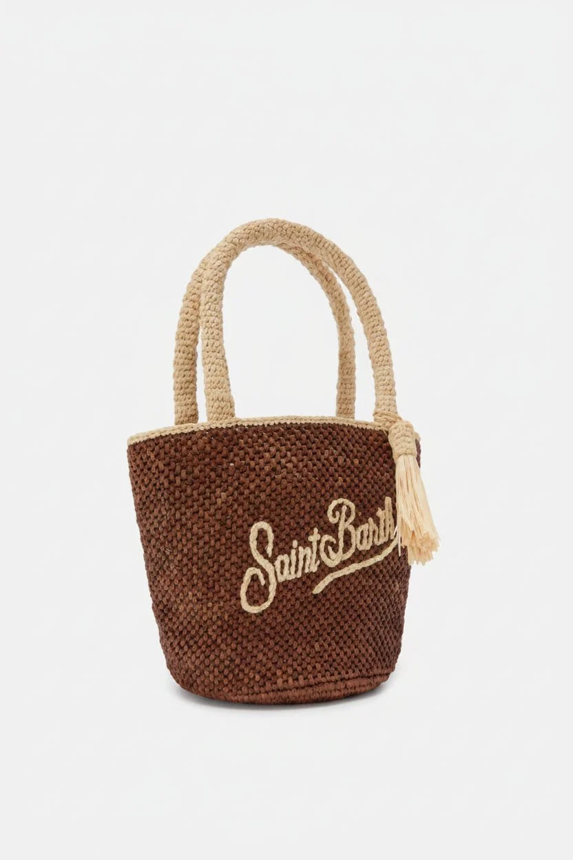 Borsa Marcy in raffia marrone a secchiello