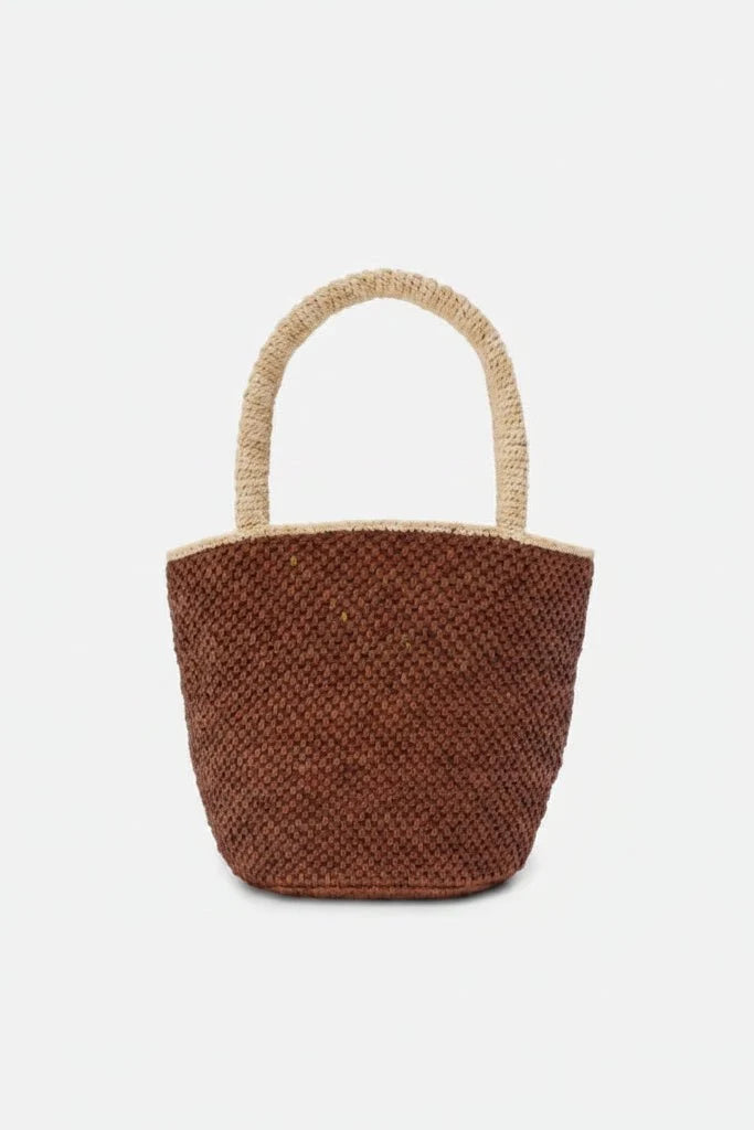 Borsa Marcy in raffia marrone a secchiello