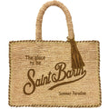 Borsa Vanity in raffia con logo e bordi marrone