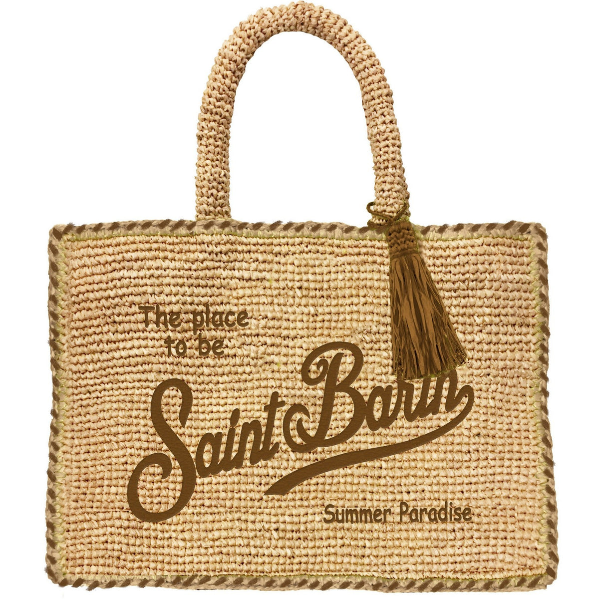 Borsa Vanity in raffia con logo e bordi marrone