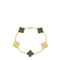 Van Cleef & Arpels 18K Yellow Gold Diamond Malachite 5 Motifs Vintage Alhambra Bracelet – Accessorio premium elegante