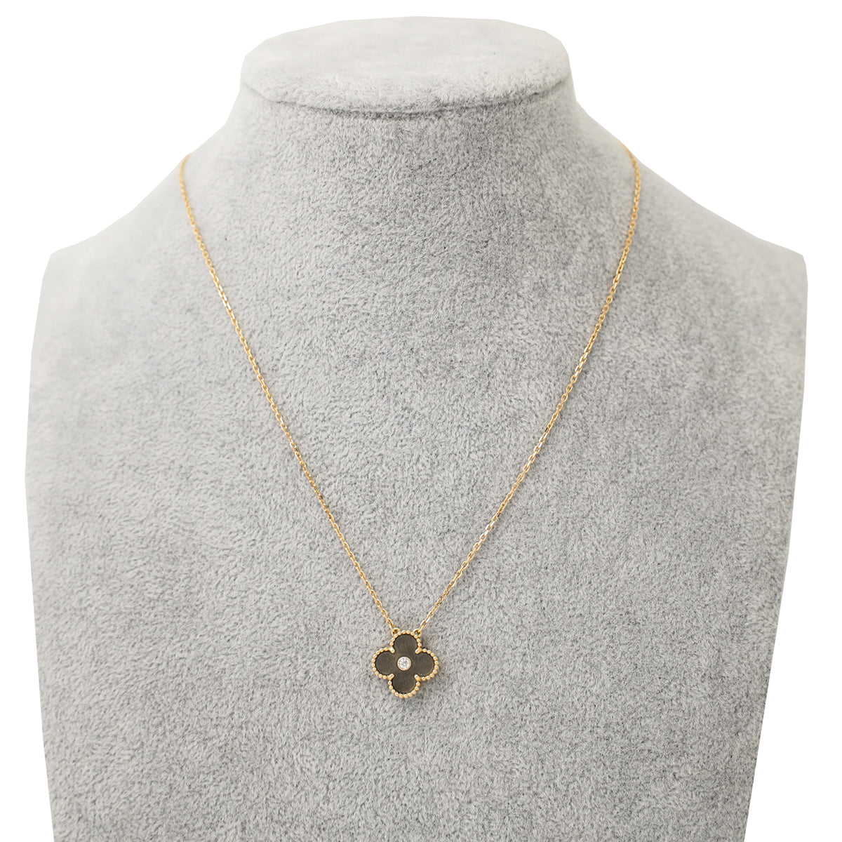 Van Cleef & Arpels 18K Rose Gold Diamond Silver Obsidian Vintage Alhambra 2023 Holiday Pendant Necklace – Accessorio premium elegante