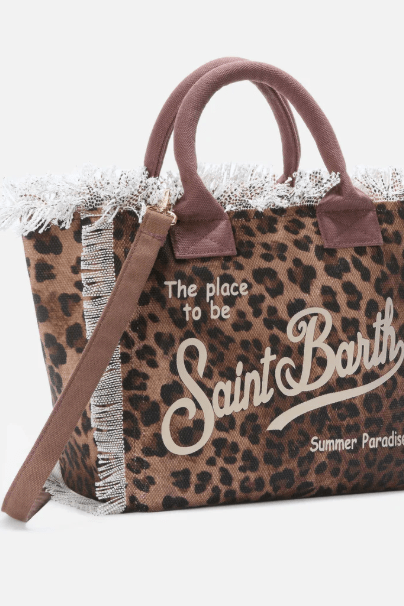 Borsa Colette in canvas marrone stampa leopard