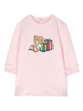 Abito per neonata Moschino Kids rosa con stampa Teddy Bear – Accessorio premium elegante
