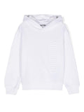 Felpa per bambino Moschino Kids bianco con cappuccio e logo goffrato sul davanti – Accessorio premium elegante