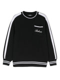 Maglione con logo ricamato per bambino Balmain Kids nero con bordo a righe – Accessorio premium elegante