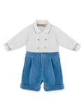 Set con shorts per neonato La Stupenderia bianco e blu effetto velluto – Accessorio premium elegante