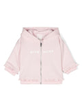 Felpa per neonata Givenchy Kids rosa con cappuccio e dettagli ruches – Accessorio premium elegante