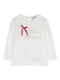 T-shirt con logo per neonata Monnalisa bianca con maniche lunghe – Accessorio premium elegante