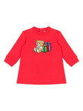 Abito per neonata Moschino Kids rosso con stampa Teddy Bear – Accessorio premium elegante