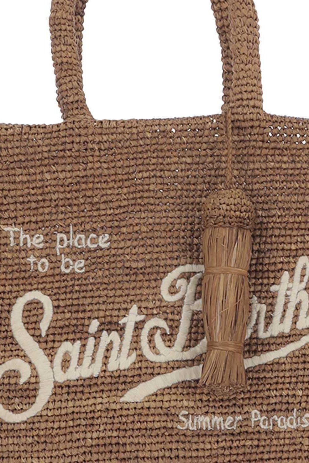 Borsa Colette in raffia scura con frange e nappina
