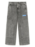 Jeans Logo Curvo per bambino Palm Angels Kids grigio con passanti – Accessorio premium elegante