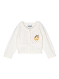 Cardigan per neonata Moschino Kids bianco con applicazione logo sul petto – Accessorio premium elegante