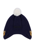 Berretto con pompon per neonato Moschino Kids blu con lavorazione a maglia – Accessorio premium elegante