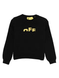Maglione per bambino Off-White nero con logo ricamato e orlo a coste – Accessorio premium elegante
