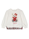 Felpa con stampa Teddy Bear per neonata Monnalisa bianca con decorazione in cristalli – Accessorio premium elegante