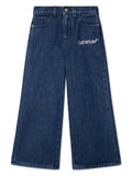 Jeans per bambina Off-White Kids Bookish in denim blu a gamba ampia – Accessorio premium elegante
