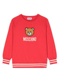 Maglione per bambina Moschino Kids rosso con logo intarsiato e ricamo Teddy Bear – Accessorio premium elegante