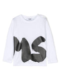 T-shirt bianca per bambina a maniche lunghe con stampa nera MSGM maxi – Accessorio premium elegante