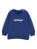 Felpa per neonato Off-White Kids blu con logo stampato e striscie diagonali sulle maniche – Accessorio premium elegante