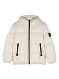 Giacca imbottita con distintivo della bussola per bambino Stone Island Junior beige con cappuccio classico – Accessorio premium elegante