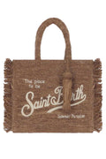 Borsa Colette in raffia scura con frange e nappina