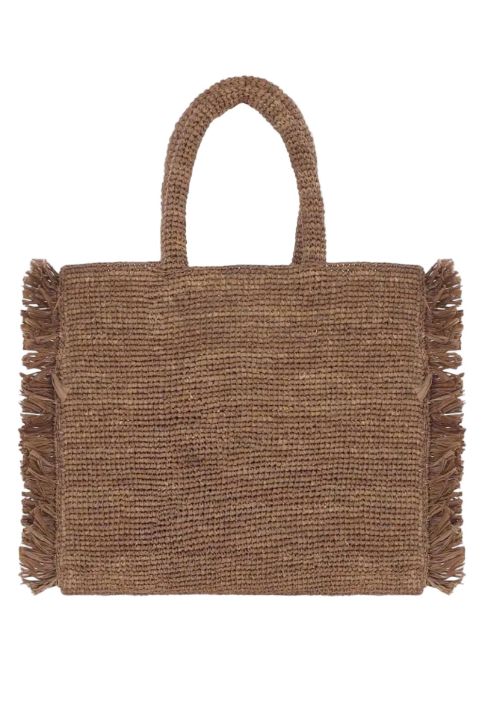 Borsa Colette in raffia scura con frange e nappina