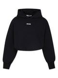 Felpa con cappuccio per bambina MSGM Kids nero con trama jersey – Accessorio premium elegante