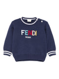 Maglione per neonato Fendi Kids blu con collo e polsini a contrasto – Accessorio premium elegante