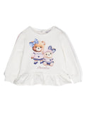 Felpa con stampa Teddy Bear per neonata Monnalisa bianco con girocollo a coste – Accessorio premium elegante