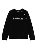 Maglione lavorato a maglia con logo jacquard per bambina Balmain Kids nero con girocollo – Accessorio premium elegante