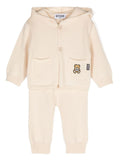 Set cardigan e pantaloni per neonati Moschino Kids beige con design lavorato a maglia – Accessorio premium elegante