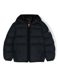 Giubbino Mattan per bambino Moncler Enfant blu con toppa con logo sulla manica – Accessorio premium elegante