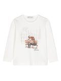 T-shirt con stampa grafica per bambina Monnalisa bianca con girocollo – Accessorio premium elegante