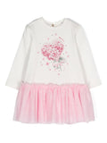Abito corto con rifinitura in tulle per neonata Monnalisa bianco con scollo rotondo – Accessorio premium elegante