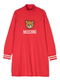 Abito per bambina Moschino Kids rosso lavorato a maglia con motivo Teddy Bear – Accessorio premium elegante