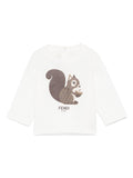 T-shirt per neonato Fendi Kids bianco con stampa scoiattolo logato FF – Accessorio premium elegante
